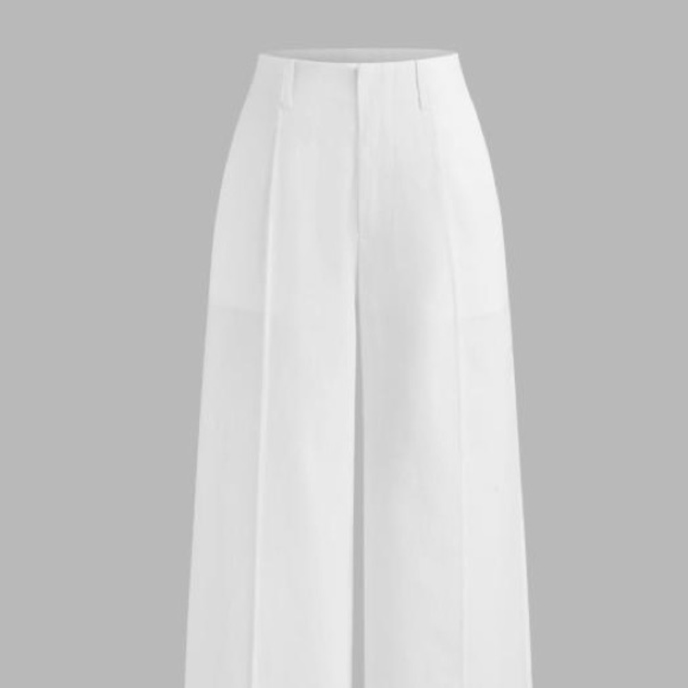 Linen-blend High Rise Solid Pocket Wide Leg Trousers